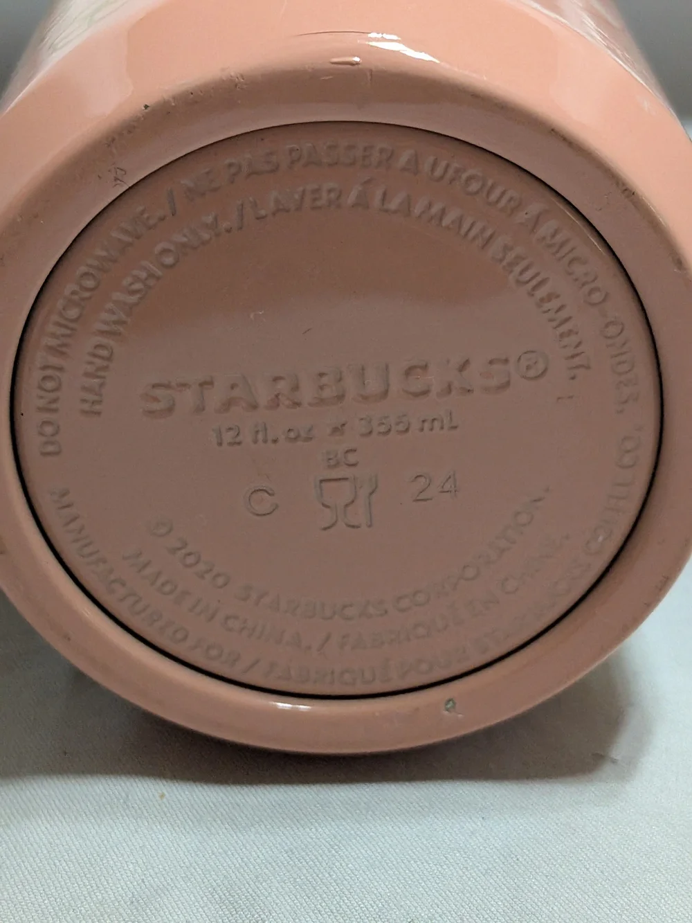 Starbucks 2020 Pink Stainless Steel Travel Tumbler – 12 oz – Gold Floral Design